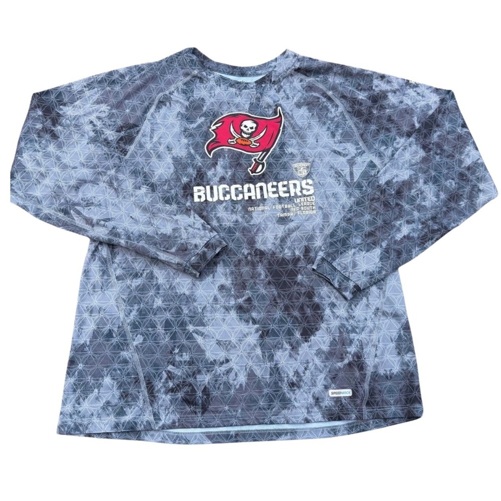 Reebok Tampa Bay Buccaneers Long Sleeve Speedwick Shirt Mens Large Grey Tie Dye